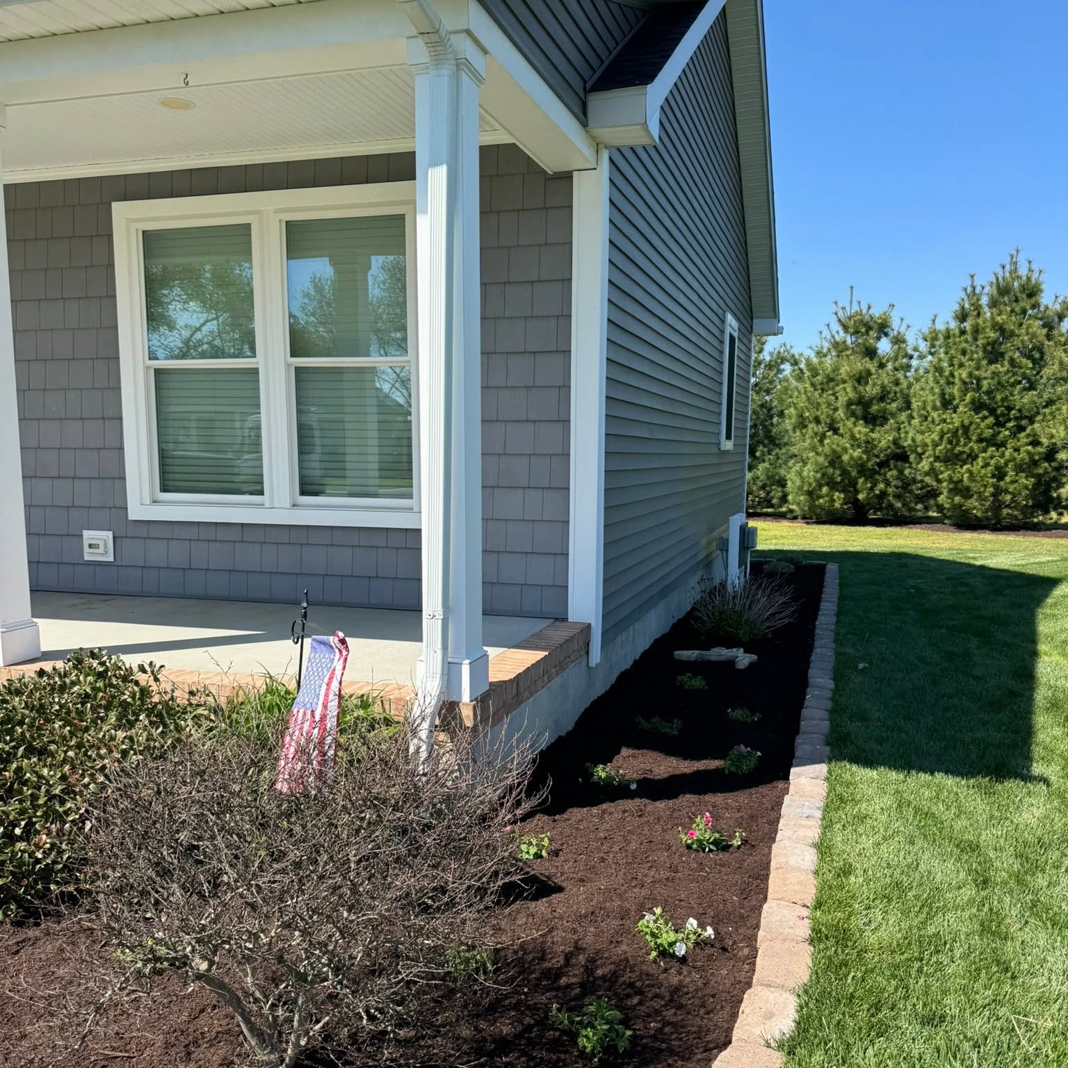 Fresh landscape work around a residence